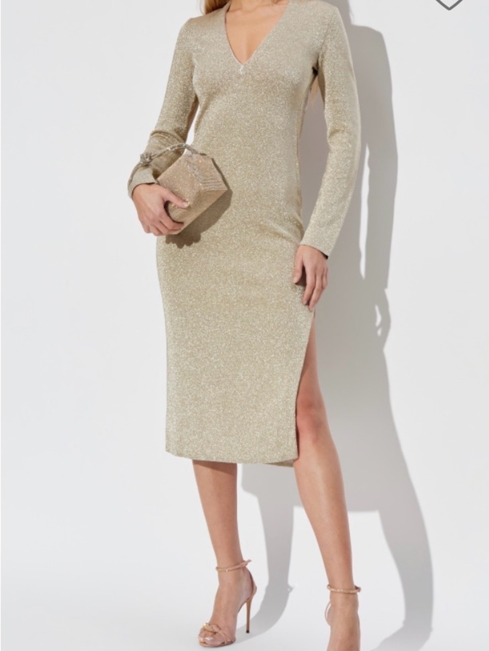 Cult Gaia Shayla Long-Sleeve V-Neck Midi Dress